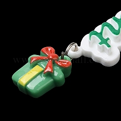 クリスマステーマ不透明樹脂カボション  プラチナトーンの鉄ループ付き  ギフト用の箱  ミディアムシーグリーン  75x40x7mm&nbsp;CRES-D011-01G