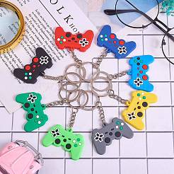 18個9色PVCゲームコントローラーキーホルダー  プラチナの鉄の指輪のパーツ  ミックスカラー  8.05cm  2個/カラー&nbsp;KEYC-SZ0001-10