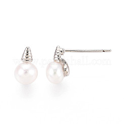 真鍮と天然真珠のスタッドピアス  ランプバルブ  プラチナメッキ  9~9.5x5.5~6mm&nbsp;PEAR-N020-WX12