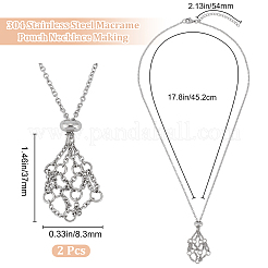 2個の304ステンレススチール製マクラメポーチネックレス、宝石ナゲット用  ステンレス鋼色  17.80インチ（45.2cm）&nbsp;NJEW-BBC0001-27A