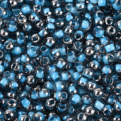 内側が透明な色のガラスシードビーズ  ラウンド  スチールブルー  4x3mm  穴：1.4~1.5mm  約：7500個/ 450 G&nbsp;SEED-T007-19A-08
