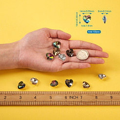 電気メッキガラスチャーム  シルバーメッキのボトム  多面カット  ハート  ミックスカラー  14x14x8mm  穴：1.5mm  4色  25個/カラー  100個/箱&nbsp;EGLA-TA0001-07