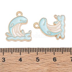 合金エナメルチャーム  イルカのチャーム  ゴールドカラー  ライトブルー  19.5x16x1mm  穴：1.6mm&nbsp;AL-ABAE435-01A