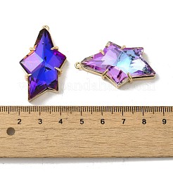 ライトゴールド真鍮ガラスペンダント  スター  ミックスカラー  39x23x11.5mm  穴：1.6mm&nbsp;FIND-K016-05KCG