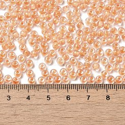 透明なガラスの丸いシードビーズ  色の内側  ラウンド  サドルブラウン  6/0  4x3mm  穴：1.2mm  約161個/10g&nbsp;X1-SEED-B001-05A-31