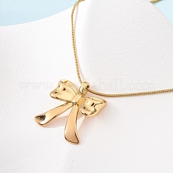 304ステンレススチール製蝶結びペンダントスネークチェーンネックレス（女性用）  イオンプレーティング（ip）  18KGP本金メッキ  15.51インチ（39.4cm）&nbsp;NJEW-F354-06G