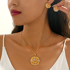 ヴィンテージ真鍮フラワースタッドピアス＆ペンダントネックレスセット（女性用）  ミックスカラー  ネックレス：15.35インチ（39cm）&nbsp;VM6816