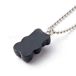 304ステンレススチールボールチェーンネックレス  樹脂ペンダント付き  クマ  ミックスカラー  46x0.15cm&nbsp;NJEW-JN03564