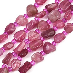 天然石トルマリンビーズ連売り  ナゲット  グレードA  濃いピンク  6~10x6~8.5x3.5~5.5mm  穴：0.8mm  約43~49個/連  15.75''（40センチメートル）&nbsp;GG-CBA3A44-C02-01