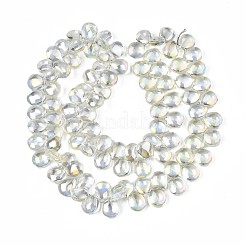 メッキガラスビーズ連売り  ABカラー  ティアドロップ  クリアAB  10x12x5mm  穴：0.8mm  約82~99個/連  16.93インチ〜23.23インチ（43~59cm）&nbsp;EGLA-S188-27-B03