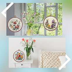PP＆PVCプラスチック製模造木製クロスステッチ刺繍枠4個  合金吊りリング付き  裁縫用具アクセサリー  ラウンド  192mm  ペンダント：171x9mm&nbsp;DIY-CY0002-60