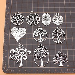 チベット風アロイペンダント10個  生活のチャームの木  アンティークシルバー  25~40x20~40mm&nbsp;PW-WGFB9B9-01