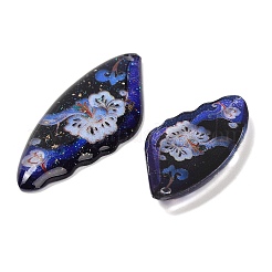 4個4スタイル透明エポキシ樹脂ペンダント  花柄の翼  スパンコールと金箔付き  ブルー  29~39x14〜X 2.5mm  穴：1mm&nbsp;RESI-B032-04B