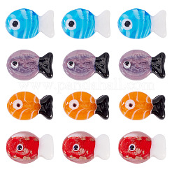 16個4スタイル手作りランプワークビーズ  魚  ミックスカラー  19~21x12.5~13x9~10.5mm  穴：1.2~18mm  4個/スタイル&nbsp;LAMP-TA0001-94