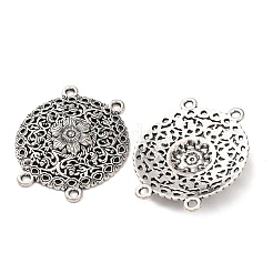 チベット風合金連バー  4ループ  花と中空フラットラウンド  アンティークシルバー  34x30x4.5mm  穴：2mm  約213個/1000g&nbsp;FIND-C094-20AS