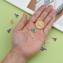 合金エナメルチャーム  カドミウムフリー＆鉛フリー  ラインストーン付き  クリスマスツリー  ミックスカラー  銀色のメッキ  約21mm長  12 mm幅  厚さ4mm  穴：1.5mm&nbsp;X-BSAFH230-M
