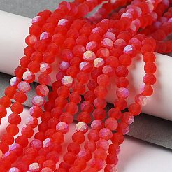 透明ガラスビーズ連売り  多面カット  艶消し  半分ABカラーメッキ  ロンデル  レッド  4~4.5x3.5~4mm  穴：1mm  約105~110個/連  38~39cm&nbsp;LS-EGLA-A034-T4mm-MB01