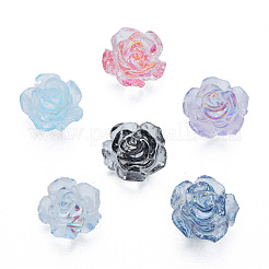 クリア樹脂カボション  キラキラスパンコール/ペイレット付き  花  ミックスカラー  7.5~8x7.5~8.5x4.5~5mm&nbsp;CRES-N030-014