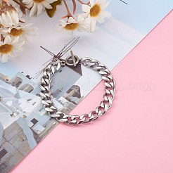 変色しにくいメンズ 304 ステンレススチール キューバンリンクチェーンブレスレット  トグル留め金付き  ステンレス鋼色  7-5/8インチ（19.4cm）&nbsp;BJEW-JB06006