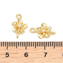 真鍮とABSプラスチックの模造真珠コネクタチャーム  花のリンク  カドミウムフリー＆鉛フリー  長持ちメッキ  ラックめっき  ホワイト  18KGP本金メッキ  14.5x9x3mm  穴：1.5mmと1.4mm&nbsp;KK-Z151-01G-02