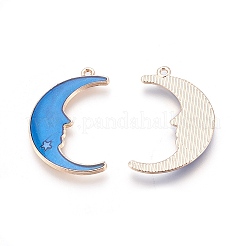 合金エナメルチャーム  スターとムーン  ライトゴールド  ブルー  31.5x20x2mm  穴：1mm&nbsp;ENAM-O027-03A