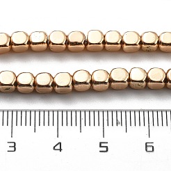 合成磁気無しヘマタイトビーズ連売り  キューブ  ライトゴールドメッキ  3.5~4x4x4mm  穴：0.8mm  約97個/連  16.93''（43センチメートル）&nbsp;G-M095-J01-01KCG