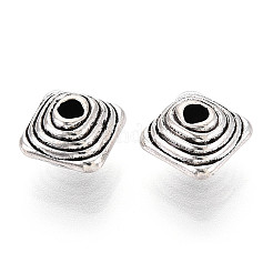 チベット風合金ビーズ  菱形  アンティークシルバー  10x10x6mm  穴：1.6mm&nbsp;TIBE-N013-07AS