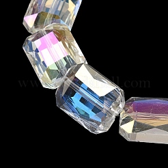 電気メッキガラスビーズ  黒メッキ  多面カット四角形  クリアAB  18x13x6mm  穴：1mm&nbsp;EGLA-H002-A-17