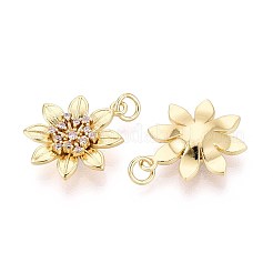 真鍮製マイクロパヴェキュービックジルコニアペンダント  花  丸カン付き  16KGP本金メッキ  20.5x18x4mm  穴：3mm&nbsp;KK-T071-95G