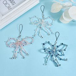 ガラス携帯ストラップ1個  アクリル、プラスチック、合金  蝶結び  ピンク  150~160mm&nbsp;HJEW-SZ0001-59A