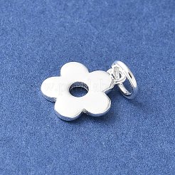 スターリングシルバーの中空フラワーチャーム925個  丸カンとスタンプ925個付き  銀  10x8.5x1mm  穴：3.4mm&nbsp;STER-R012-07S