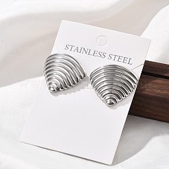 女性用304ステンレススチールスタッドピアス  三角形の殻の形  ステンレス鋼色  25x30.5mm&nbsp;LS-EJEW-K306-22P