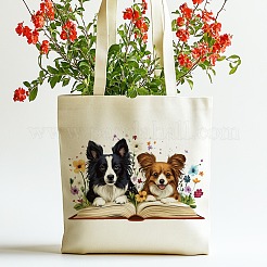 キャンバスレディーストートバッグ  ハンドル付き  ショッピング用ショルダーバッグ  長方形  犬  38x40cm&nbsp;ABAG-WH0057-007