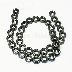 非磁性合成ヘマタイトビーズ連売り  グレードA  ドーナツ  ブラック  14x4mm  穴：0.5mm&nbsp;G-S081-14mm