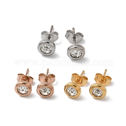 イオンプレーティング（IP）304ステンレススチールフラットラウンドスタッドピアス  クリアキュービックジルコニア  ミックスカラー  6.5mm  12個/セット&nbsp;EJEW-C099-16A