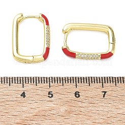 真鍮製マイクロパヴェキュービックジルコニアフープピアス  エナメル  長方形  鉛フリー＆カドミウムフリー  ラックめっき  長持ちメッキ  18KGP本金メッキ  レッド  21x15x3mm&nbsp;KK-CBA98BA-01G-A