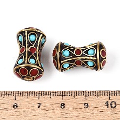 手作りのインドネシアビーズ  砂時計  樹脂とメッキなしの真鍮を使用  クリムゾン  22.5~24x13mm  穴：1.8mm&nbsp;IPDL-N004-08B-C