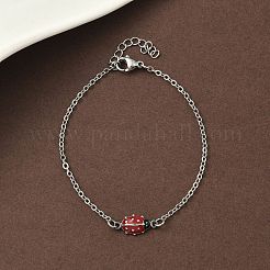 304ステンレススチールエナメルリンクブレスレット  女性用アズキチェーンブレスレット  てんとう虫  ステンレス鋼色  7インチ（17.7cm）&nbsp;BJEW-K226-17B-P