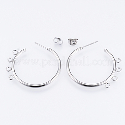 変色しない304ステンレススチールスタッドピアス金具  ハーフフープピアス  カン付き  ステンレス鋼色  32x33.5x2mm  穴：2mm  ピン：0.8mm&nbsp;X-STAS-Q231-02A