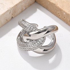 真鍮マイクロパヴェキュービックジルコニアカフリング  カドミウムフリー＆鉛フリー  プラチナ  18mm&nbsp;RJEW-C120-26P