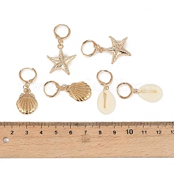 合金製レバーバック式ドロップピアス  貝殻の形/ヒトデ  ゴールドカラー  33x12.5mm  3のペア/セット&nbsp;EJEW-B159-02G