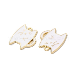 合金エナメルチャーム  ライトゴールド  猫のチャーム  ホワイト  21x18x1.5mm  穴：1.5mm&nbsp;ENAM-D046-33KCG-02