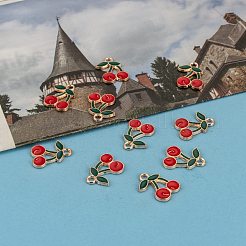 合金エナメルチャーム  チェリー  ライトゴールド  18x13mm  穴：2mm&nbsp;PALLOY-N0118-260