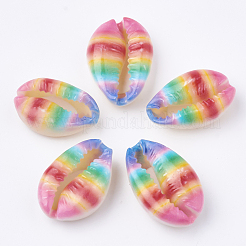プリントされた天然のカウリーシェルビーズ  穴なし/ドリルなし  カラフル  20~25x14~16x5~7mm&nbsp;X-SHEL-S274-27F