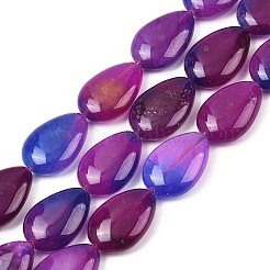 ツートンの天然白翡翠ビーズ連売り  染め  フラットティアドロップ  パープル  18x13x5~6mm  穴：1.2mm  約20~22個/連  15.35''~15.55''（39~39.5センチメートル）&nbsp;G-Z105-B01-01C
