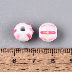 ハンドメイドの磁器セラミックビーズ  手描き  縞模様の丸い  ファミーユスタイルバラ  ホワイト  10~11mm  穴：1.6~2.5mm&nbsp;PORC-Q005-03L