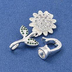 真鍮製マイクロパヴェキュービックジルコニア折りたたみ式クラスプ  花  銀  38.5mm  穴：4mm&nbsp;KK-Z072-18S