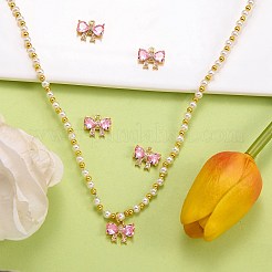 5個真鍮マイクロパヴェキュービックジルコニアチャーム  18KGP本金メッキ  蝶結び  パールピンク  11.5x13.5x3.5mm  穴：1.4mm&nbsp;KK-SZ0006-84