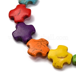 合成ターコイズビーズ連売り  染め  corss  ミックスカラー  15x15x4mm  穴：1mm  約27個/連  15.75インチ（40cm）&nbsp;G-C147-07