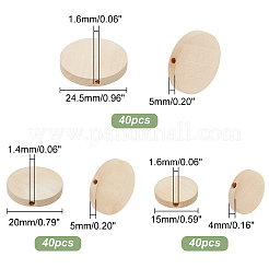 120個3スタイルの木製ビーズ  染色されていない  フラットラウンド  アンティークホワイト  15~24x4~5mm  穴：1.4~1.6mm  40個/スタイル&nbsp;WOOD-PH0009-49
